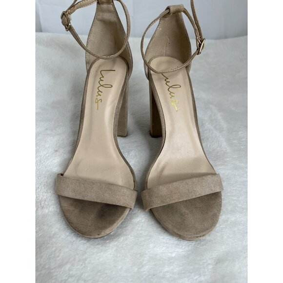 Lulus Beige Suede High Heel Sandals With Ankle Strap Buckle - Size 7.5 - Picture 3 of 5